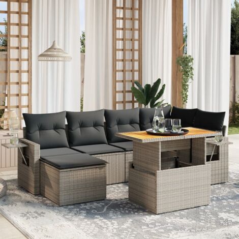 vidaXL Set Divani da Giardino 7 pz con Cuscini Grigio in Polyrattan