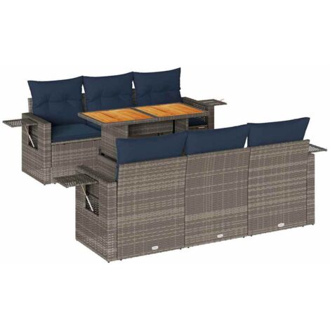vidaXL Set Divani da Giardino 7 pz con Cuscini Grigio in Polyrattan