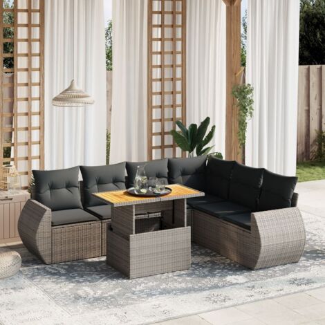vidaXL Set Divani da Giardino 7 pz con Cuscini Grigio in Polyrattan