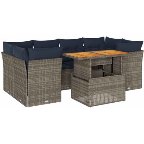 vidaXL Set Divani da Giardino 7 pz con Cuscini Grigio in Polyrattan
