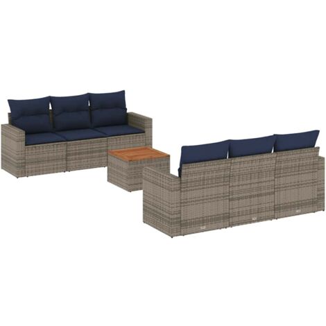 vidaXL Set Divani da Giardino 7 pz con Cuscini Grigio in Polyrattan