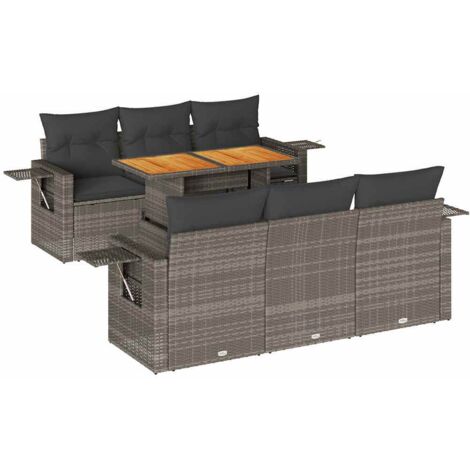 vidaXL Set Divani da Giardino 7 pz con Cuscini Grigio in Polyrattan