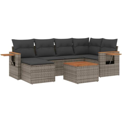 vidaXL Set Divani da Giardino 7 pz con Cuscini Grigio in Polyrattan