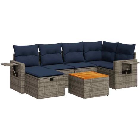 vidaXL Set Divani da Giardino 7 pz con Cuscini Grigio in Polyrattan