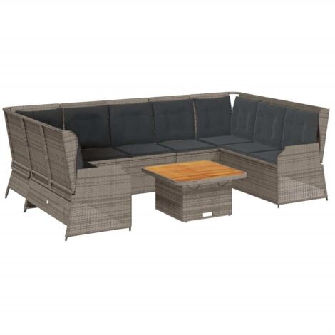 vidaXL Set Divani da Giardino 7 pz con Cuscini in Polyrattan Grigio