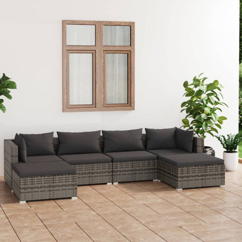 6 pz Set Divani da Giardino, Salotti da Giardino con Cuscini in Polyrattan Grigio Vidaxl