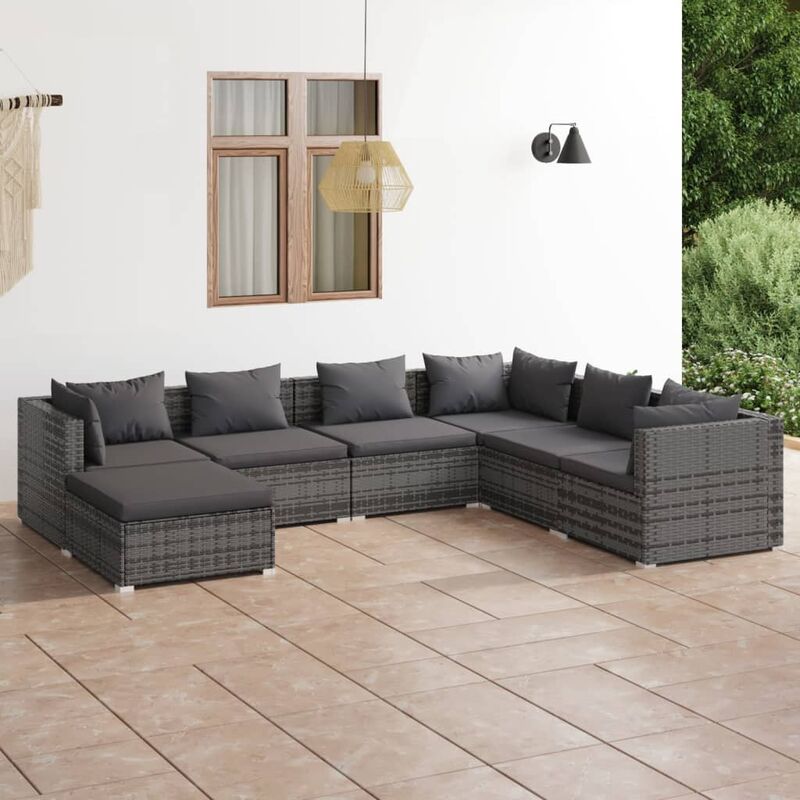 7 pz Set Divani da Giardino, Salotti da Giardino con Cuscini in Polyrattan Grigio Vidaxl