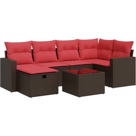 vidaXL Set Divani da Giardino 7 pz con Cuscini Marrone in Polyrattan