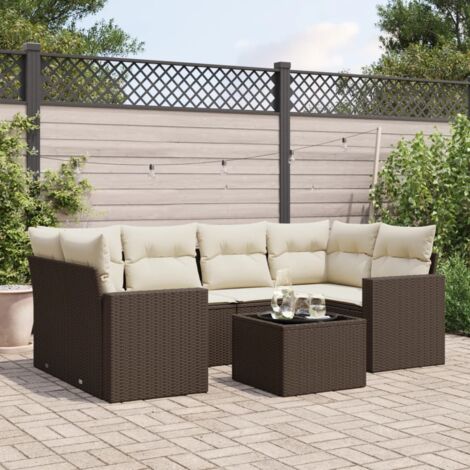 vidaXL Set Divani da Giardino 7 pz con Cuscini Marrone in Polyrattan