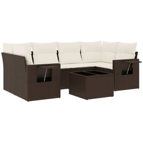 vidaXL Set Divani da Giardino 7 pz con Cuscini Marrone in Polyrattan