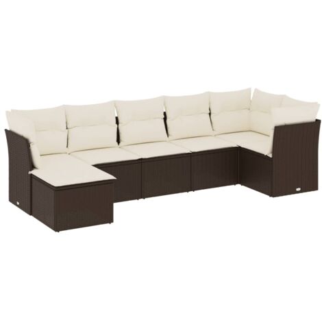 vidaXL Set Divani da Giardino 7 pz con Cuscini Marrone in Polyrattan