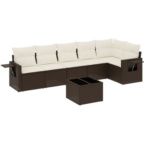 vidaXL Set Divani da Giardino 7 pz con Cuscini Marrone in Polyrattan