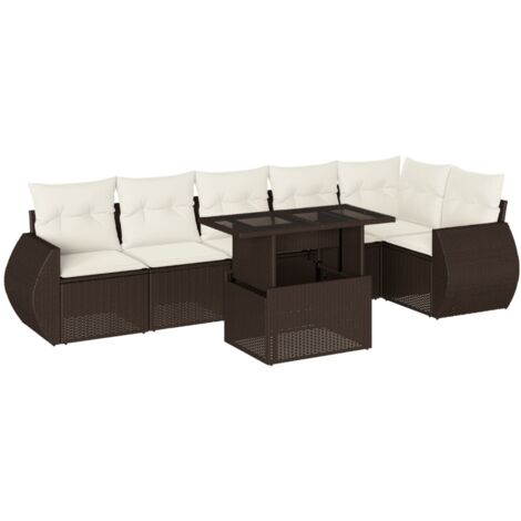 vidaXL Set Divani da Giardino 7 pz con Cuscini Marrone in Polyrattan