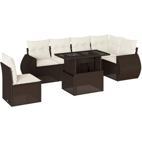 vidaXL Set Divani da Giardino 7 pz con Cuscini Marrone in Polyrattan