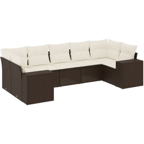 vidaXL Set Divani da Giardino 7 pz con Cuscini Marrone in Polyrattan