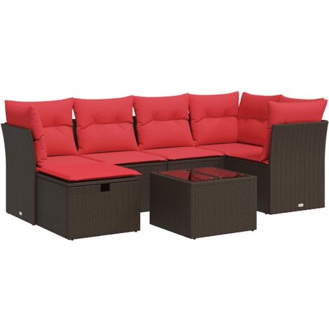 vidaXL Set Divani da Giardino 7 pz con Cuscini Marrone in Polyrattan