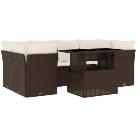 vidaXL Set Divani da Giardino 7 pz con Cuscini Marrone in Polyrattan
