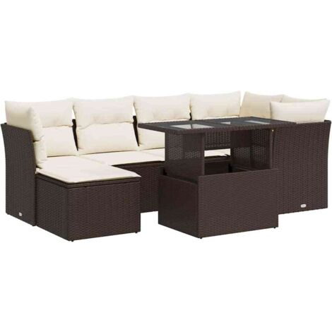 vidaXL Set Divani da Giardino 7 pz con Cuscini Marrone in Polyrattan