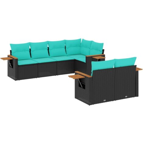 vidaXL Set Divani da Giardino 7 pz con Cuscini Nero in Polyrattan