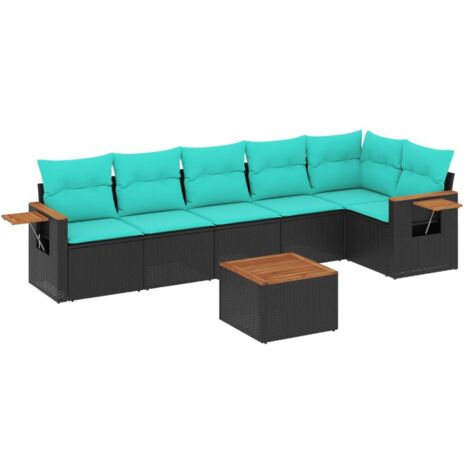 vidaXL Set Divani da Giardino 7 pz con Cuscini Nero in Polyrattan