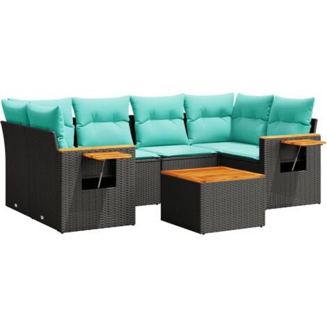 vidaXL Set Divani da Giardino 7 pz con Cuscini Nero in Polyrattan