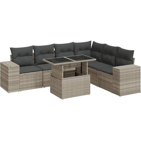 vidaXL Set Divani da Giardino 7pz con Cuscini Grigio Chiaro Polyrattan
