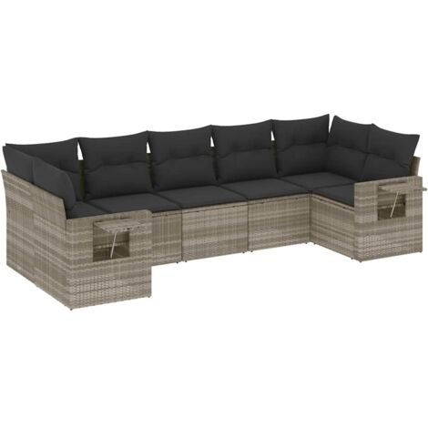vidaXL Set Divani da Giardino 7pz con Cuscini Grigio Chiaro Polyrattan