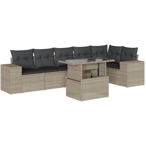 vidaXL Set Divani da Giardino 7pz con Cuscini Grigio Chiaro Polyrattan