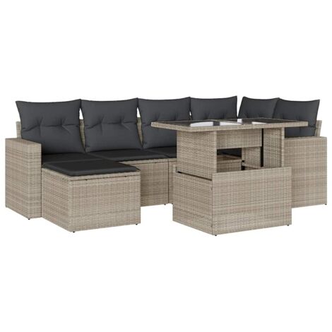 vidaXL Set Divani da Giardino 7pz con Cuscini Grigio Chiaro Polyrattan