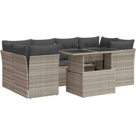 vidaXL Set Divani da Giardino 7pz con Cuscini Grigio Chiaro Polyrattan