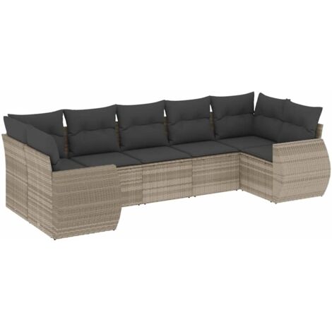 vidaXL Set Divani da Giardino 7pz con Cuscini Grigio Chiaro Polyrattan