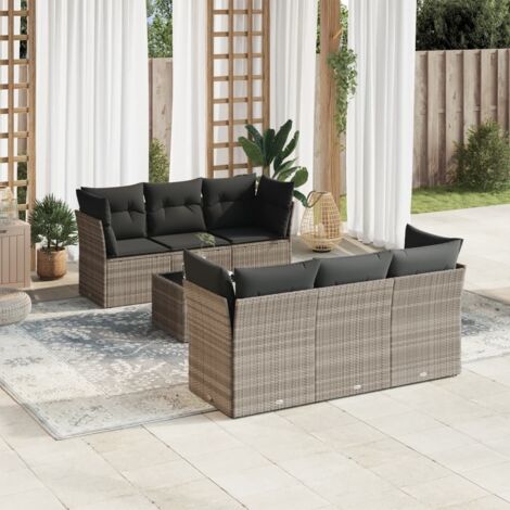 vidaXL Set Divani da Giardino 7pz con Cuscini Grigio Chiaro Polyrattan