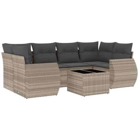 vidaXL Set Divani da Giardino 7pz con Cuscini Grigio Chiaro Polyrattan