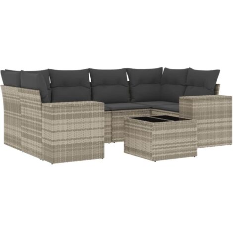vidaXL Set Divani da Giardino 7pz con Cuscini Grigio Chiaro Polyrattan