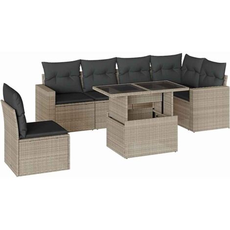 vidaXL Set Divani da Giardino 7pz con Cuscini Grigio Chiaro Polyrattan