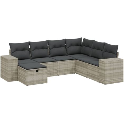 vidaXL Set Divani da Giardino 7pz con Cuscini Grigio Chiaro Polyrattan