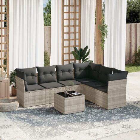 vidaXL Set Divani da Giardino 7pz con Cuscini Grigio Chiaro Polyrattan