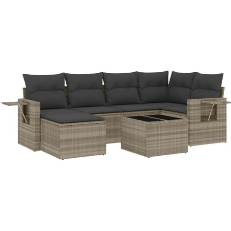 vidaXL Set Divani da Giardino 7pz con Cuscini Grigio Chiaro Polyrattan