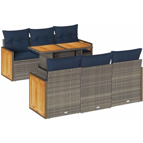 vidaXL Set Divani da Giardino 7pz con Cuscini Grigio Polyrattan Acacia