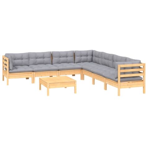 vidaXL Set Divani da Giardino 8 pz con Cuscini Grigi Massello di Pino