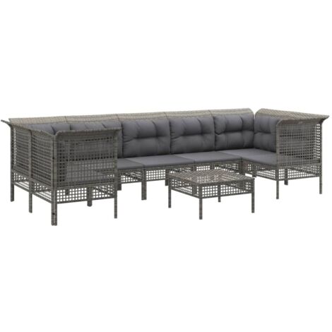 vidaXL Set Divani da Giardino 8 pz con Cuscini in Polyrattan Grigio