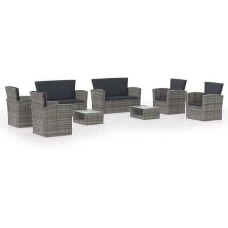 vidaXL Set Divani da Giardino 8 pz con Cuscini in Polyrattan Grigio