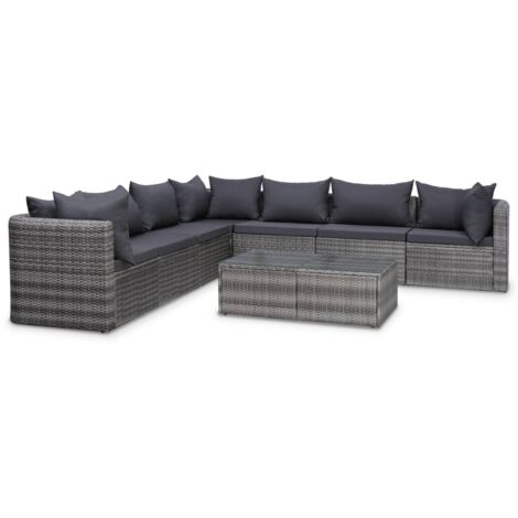 vidaXL Set Divani da Giardino 8 pz con Cuscini in Polyrattan Grigio