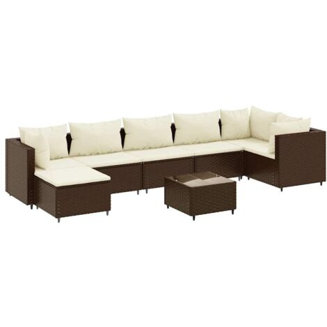 vidaXL Set Divani da Giardino 8 pz con Cuscini in Polyrattan Marrone