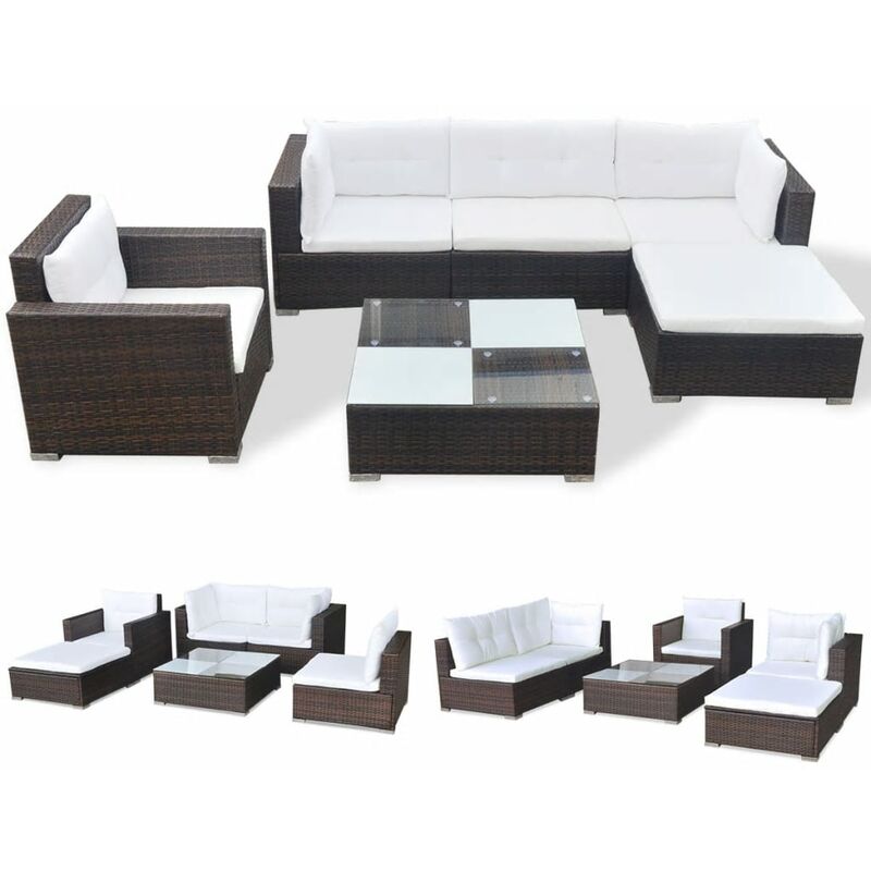 Set Divani da Giardino 6 pz con Cuscini in Polyrattan Marrone Vidaxl