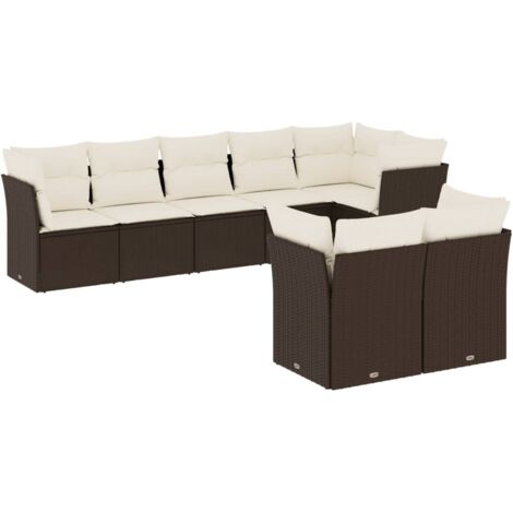 vidaXL Set Divani da Giardino 8 pz con Cuscini Marrone in Polyrattan