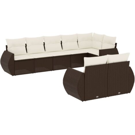vidaXL Set Divani da Giardino 8 pz con Cuscini Marrone in Polyrattan