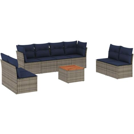 vidaXL Set Divani da Giardino 9 pz con Cuscini Grigio in Polyrattan