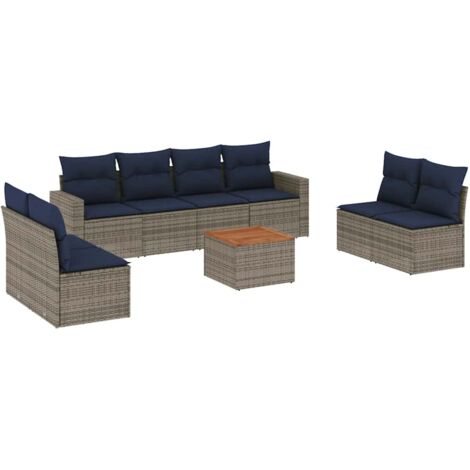vidaXL Set Divani da Giardino 9 pz con Cuscini Grigio in Polyrattan