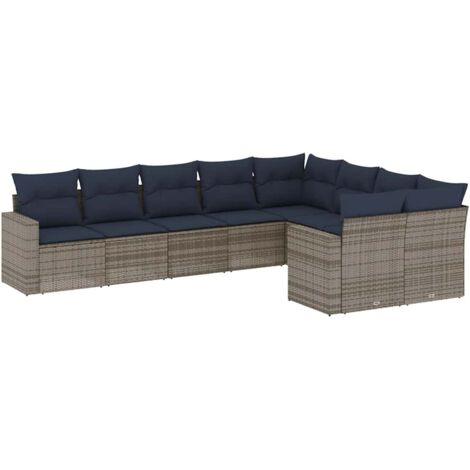 vidaXL Set Divani da Giardino 9 pz con Cuscini Grigio in Polyrattan